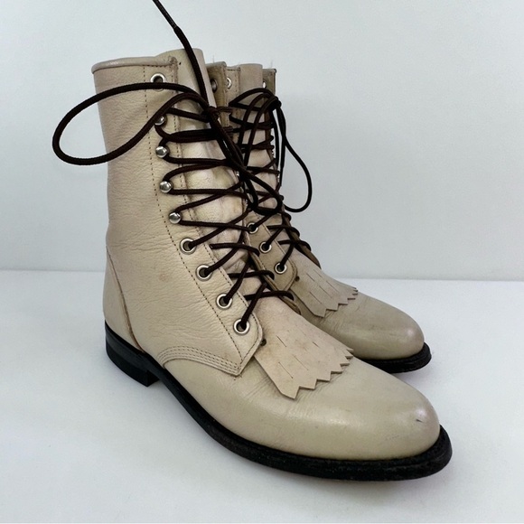 Justin Leather Lace-Up Kiltie Roper Boots Women's Size US 5C Beige - Picture 1 of 8